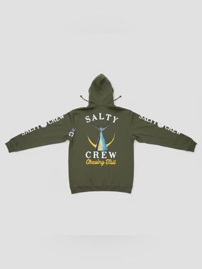 New Men’s Medium Salty Crew Olive Green 'Chasing Tail' Pullover Hoodie